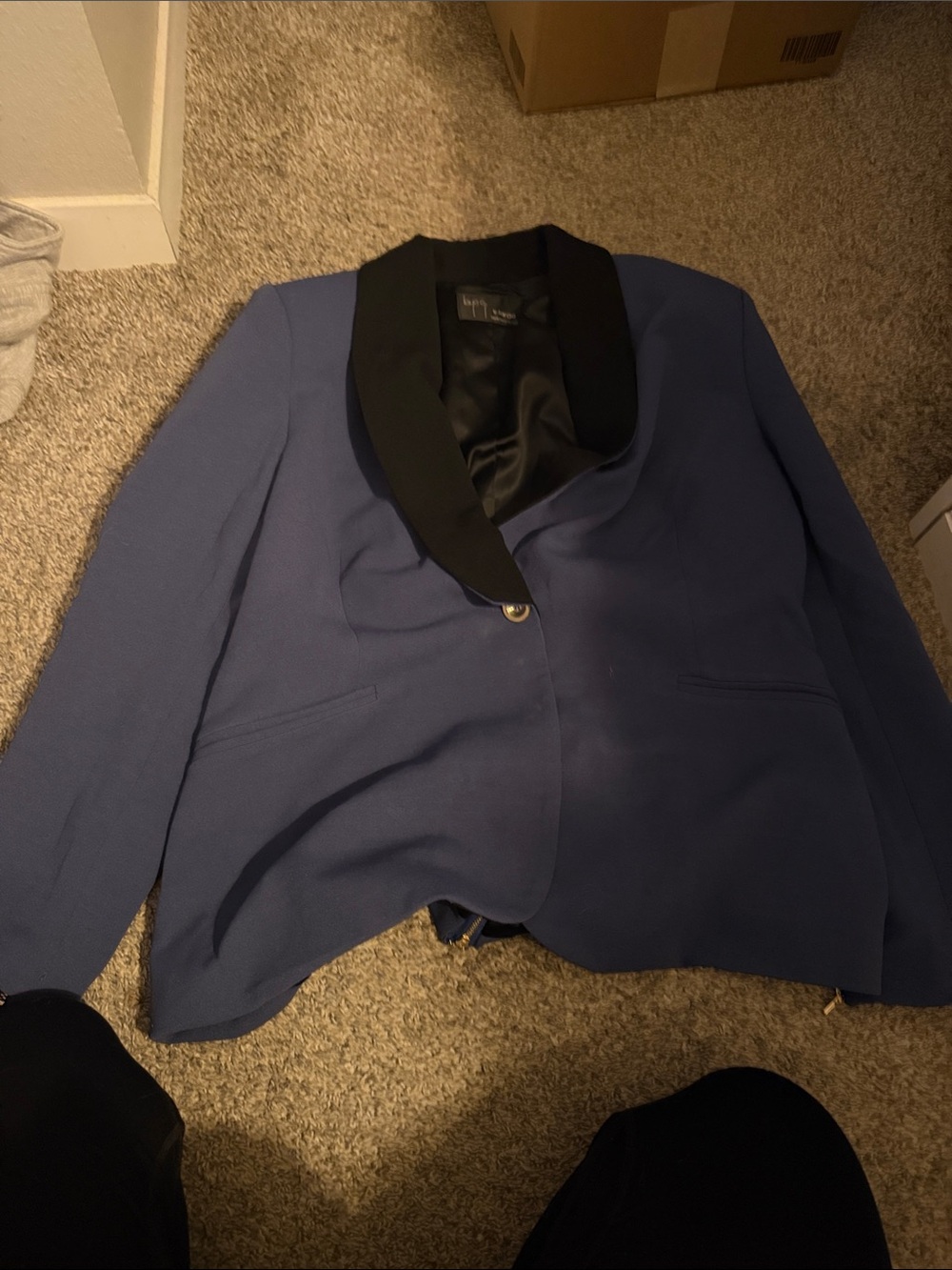 Blue Blazer Suit with Black Satin Collar